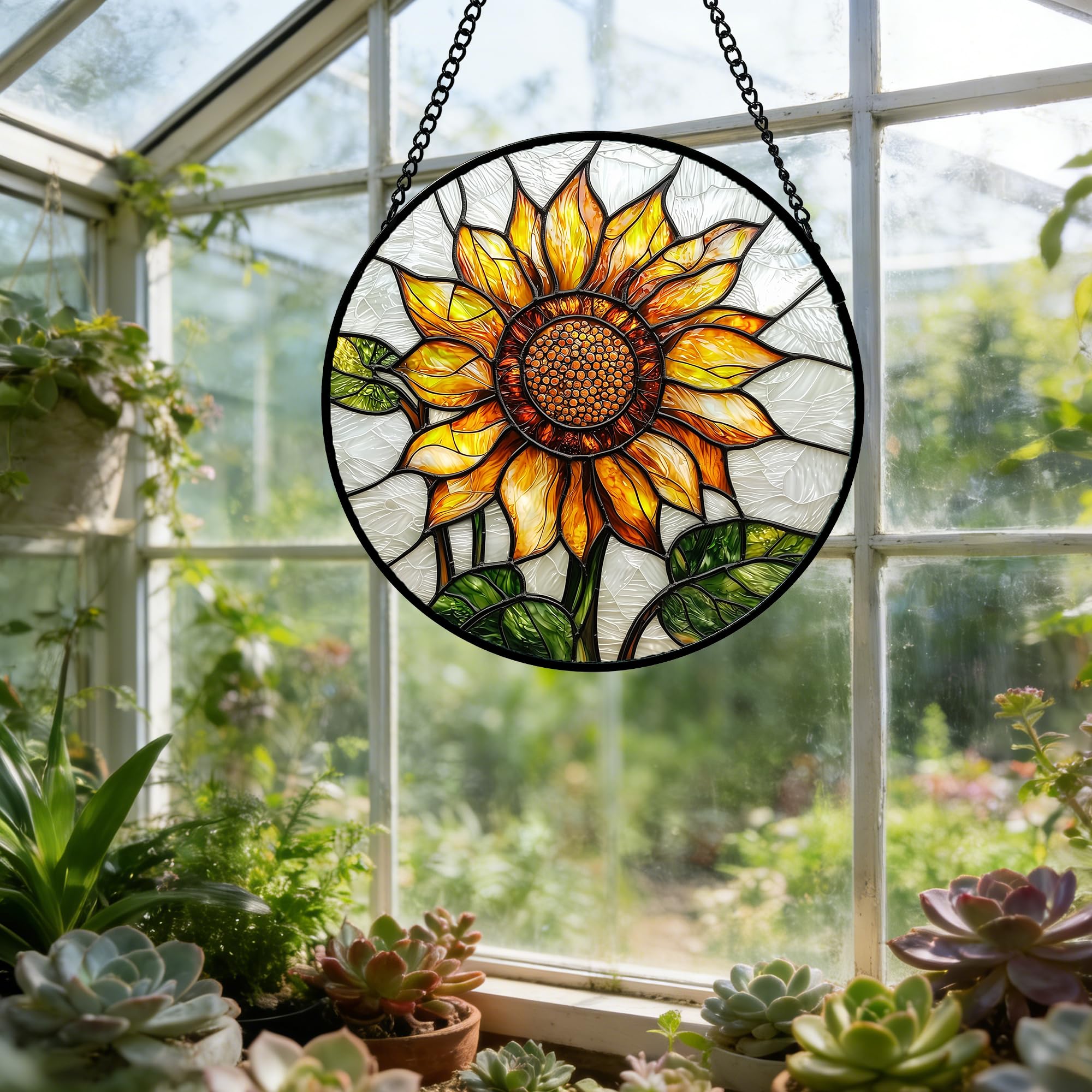 DASTOLL Sunflower Stained Glass Suncatcher side view