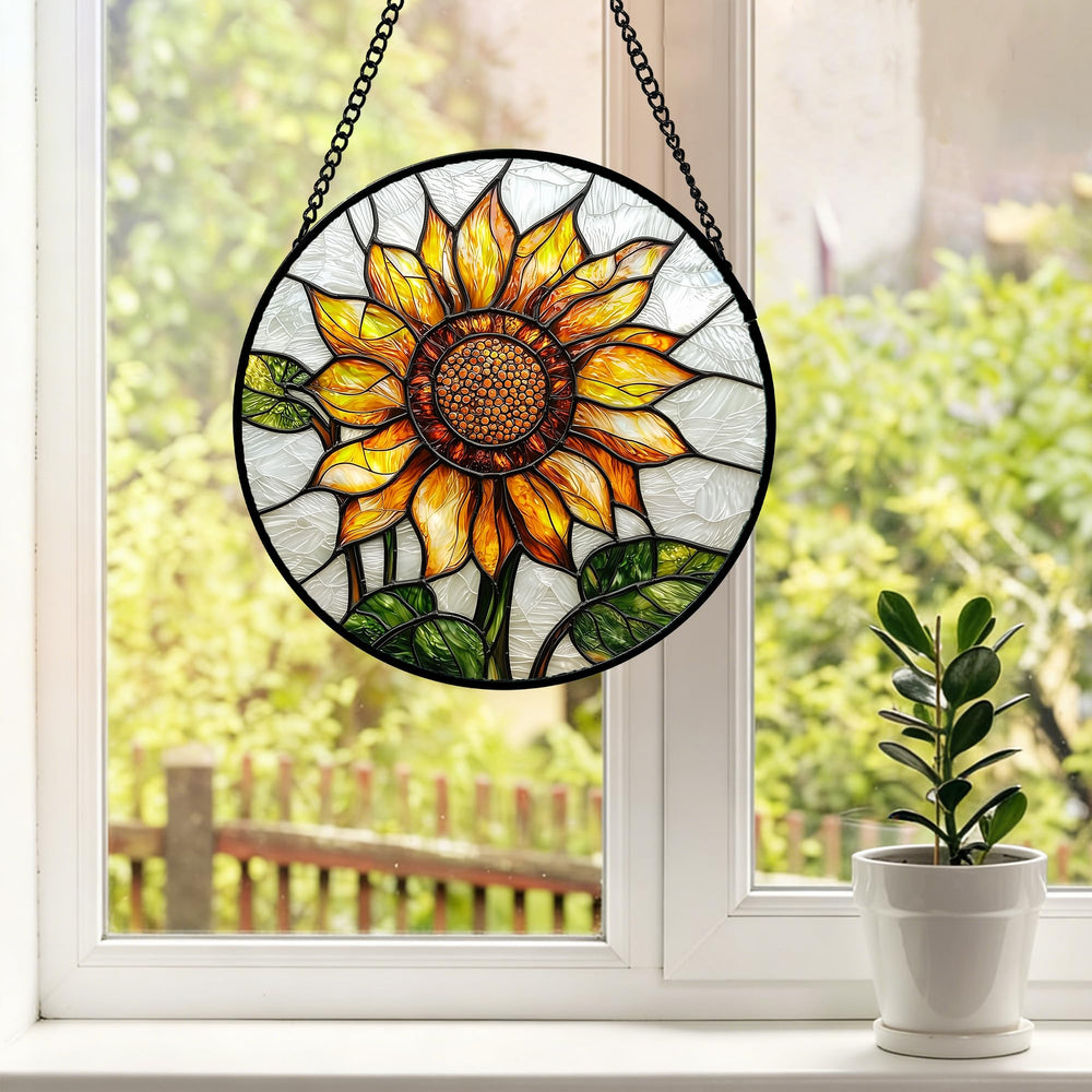 DASTOLL Sunflower Stained Glass Suncatcher with metal frame