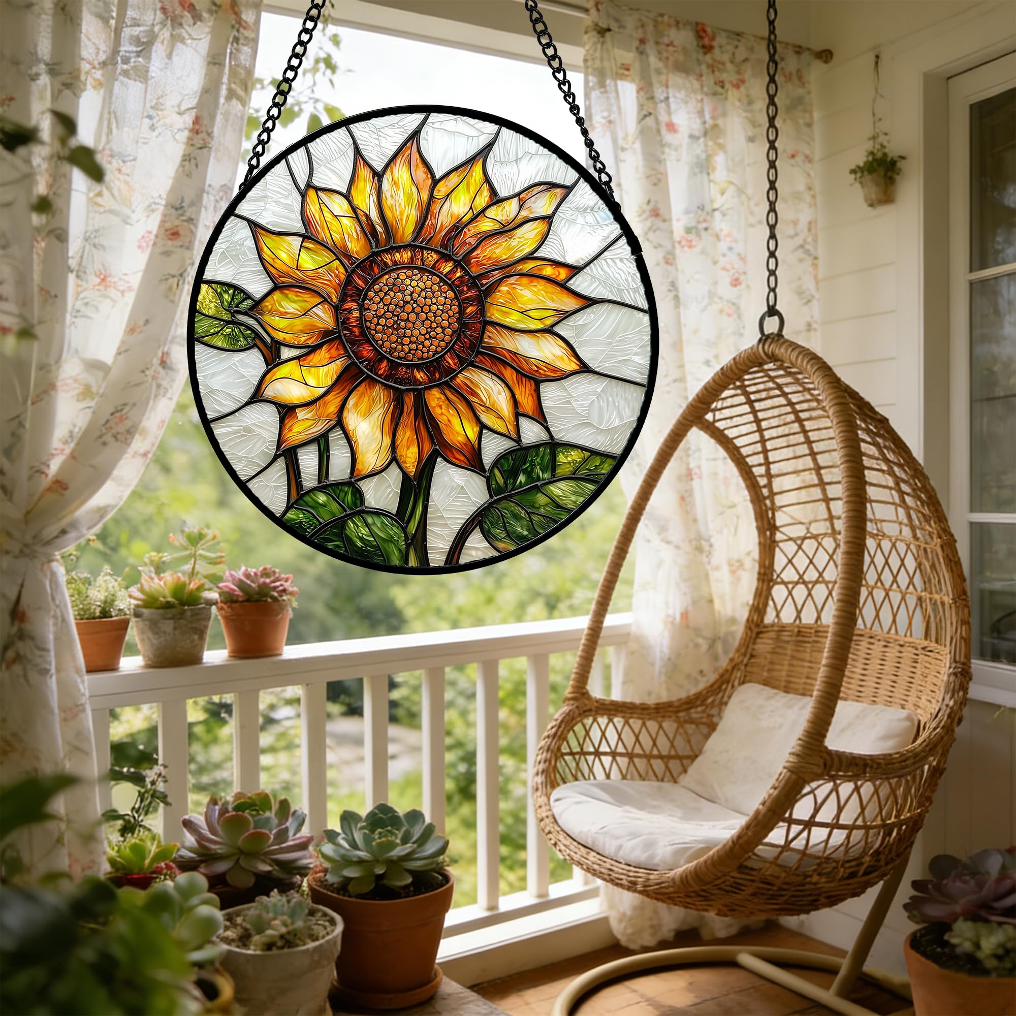 DASTOLL Sunflower Suncatcher in bright sunlight