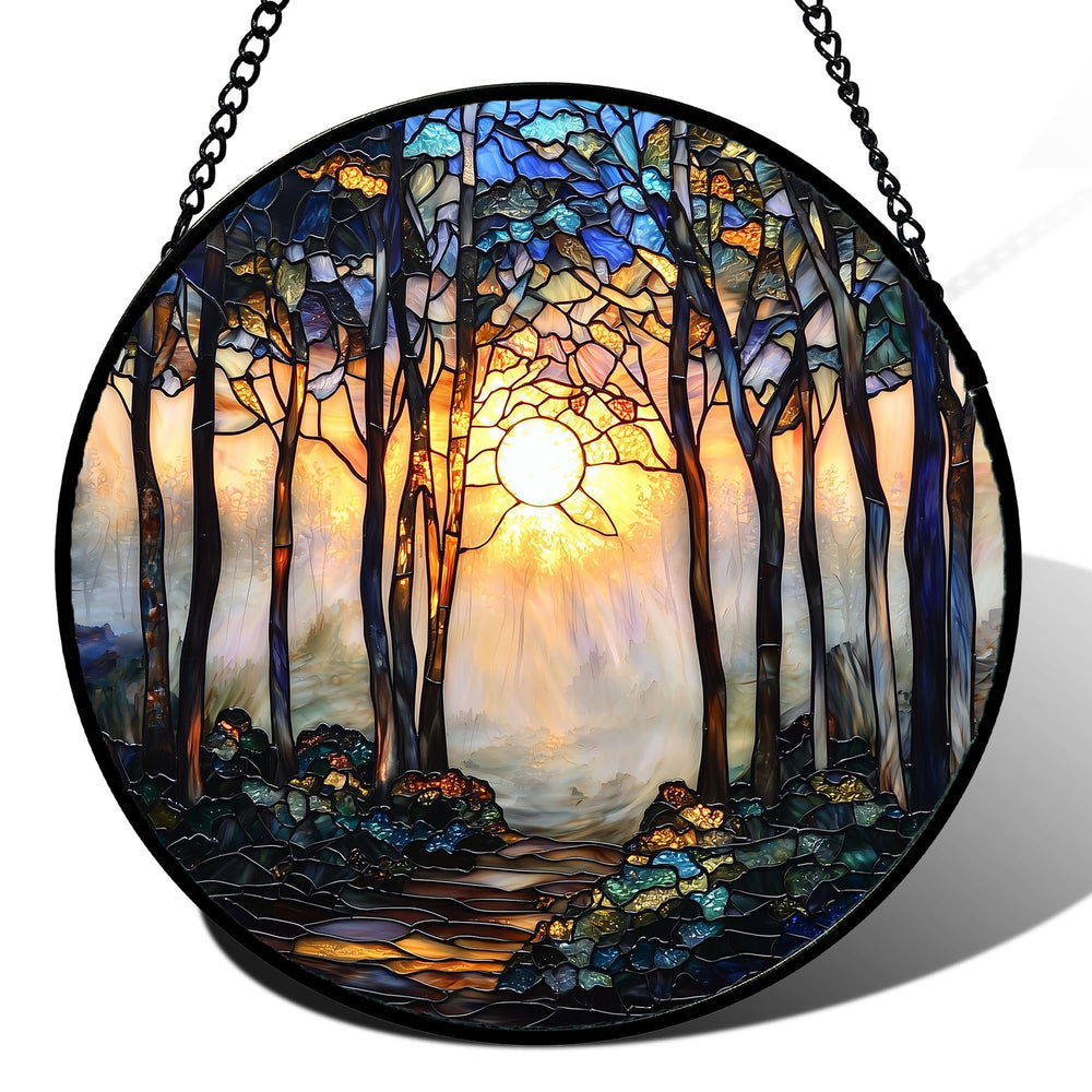 DASTOLL Sunrise Forest Path Stained Glass Suncatcher front view