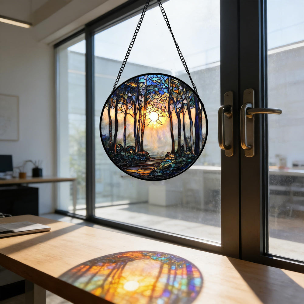 DASTOLL Sunrise Forest Path Suncatcher in a garden setting