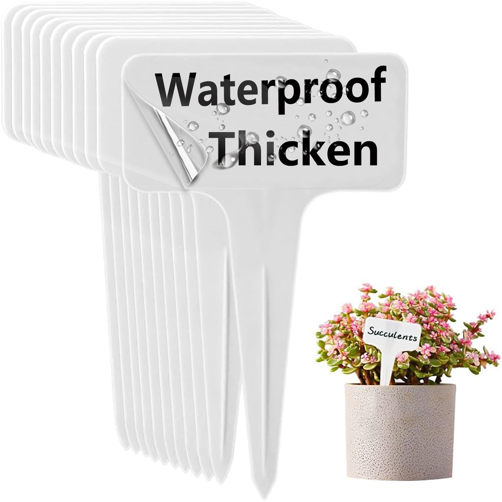 DaTpuik 100 PCS White Plastic Plant Tags front view