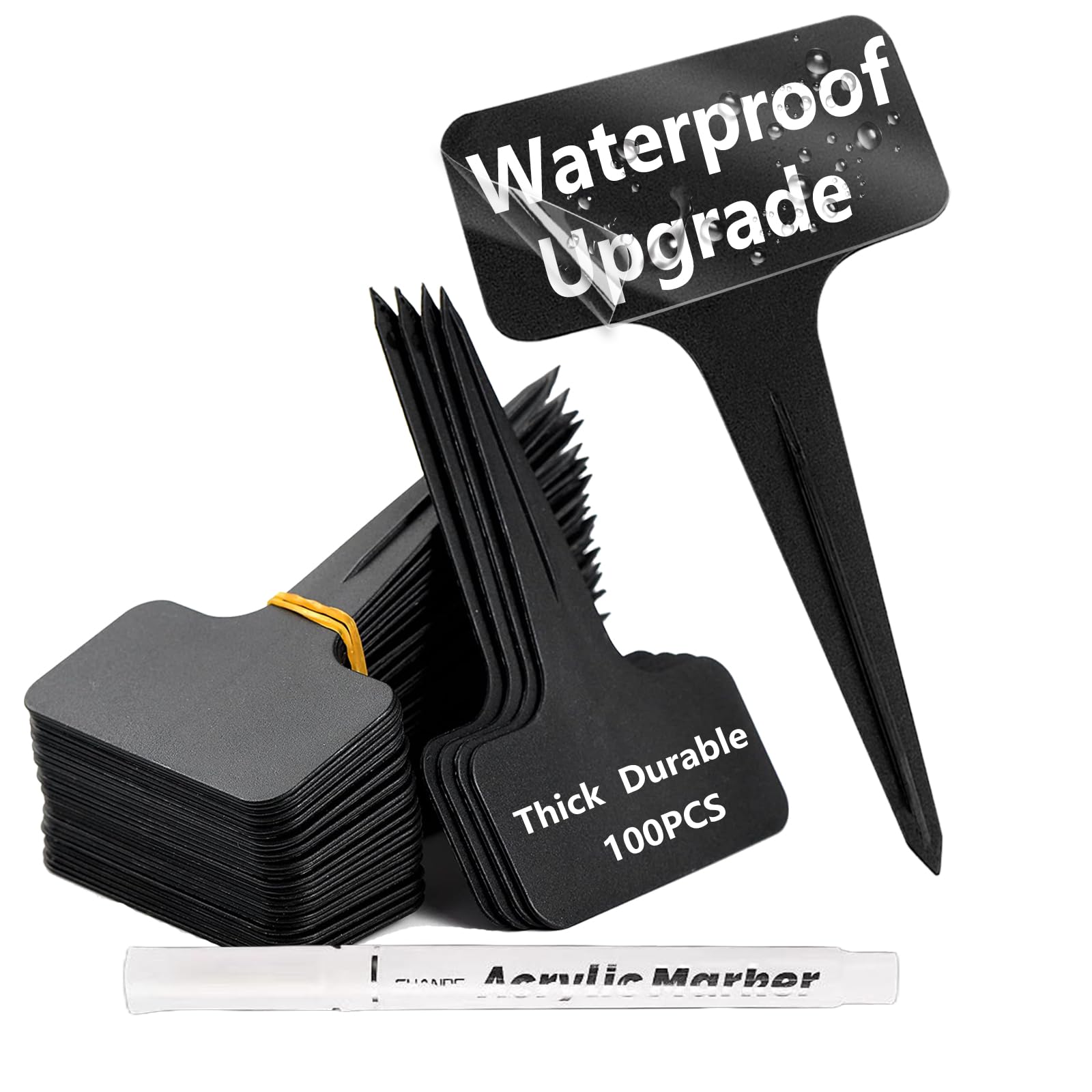 DaTpuik plant labels black T-type garden markers front view