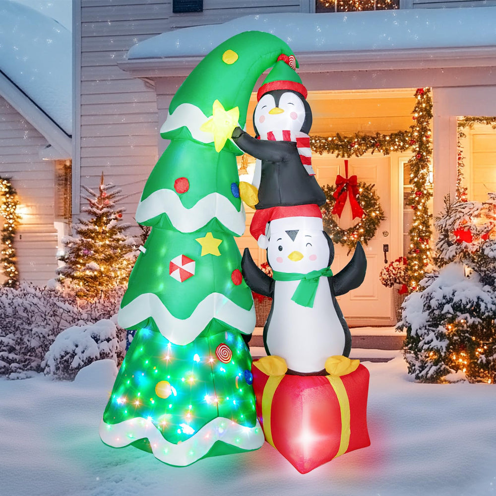 Dawdix 7 FT Penguins Climbing Tree Inflatable front view