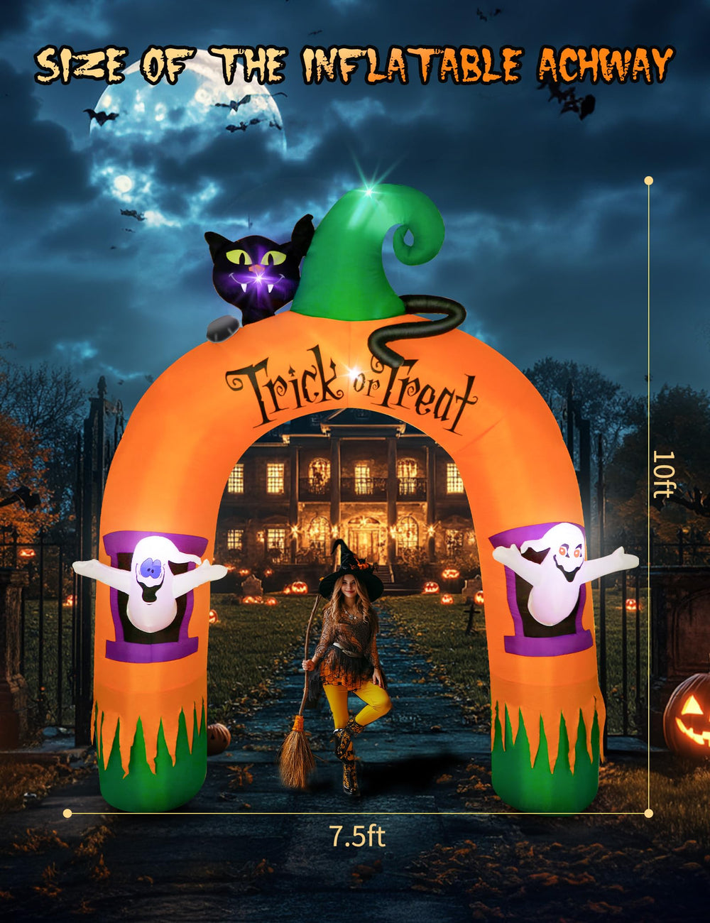Dawdix Halloween inflatable archway lit up at night