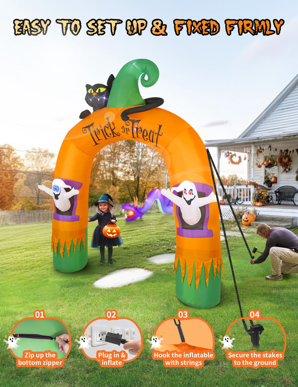 Dawdix inflatable archway in a decorated yard for Halloween