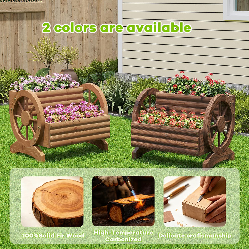 Dawnyard Wooden Wagon Planter in warm brown finish