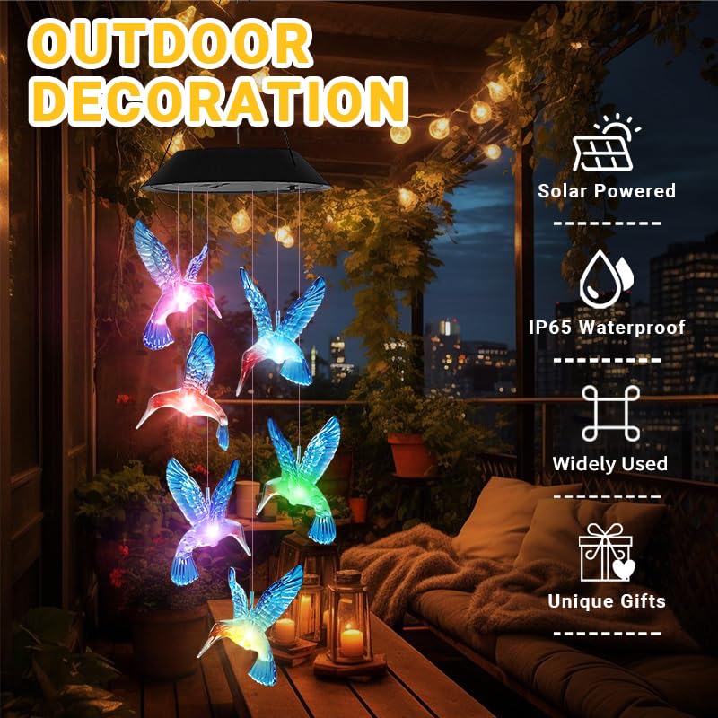 Daytime view of AIONASA Hummingbird Wind Chimes