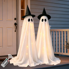 DAZONGE Halloween ghost decoration front view with witch hat