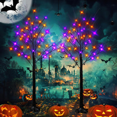 Dazzle Bright 4FT Halloween lighted birch tree with purple and orange lights