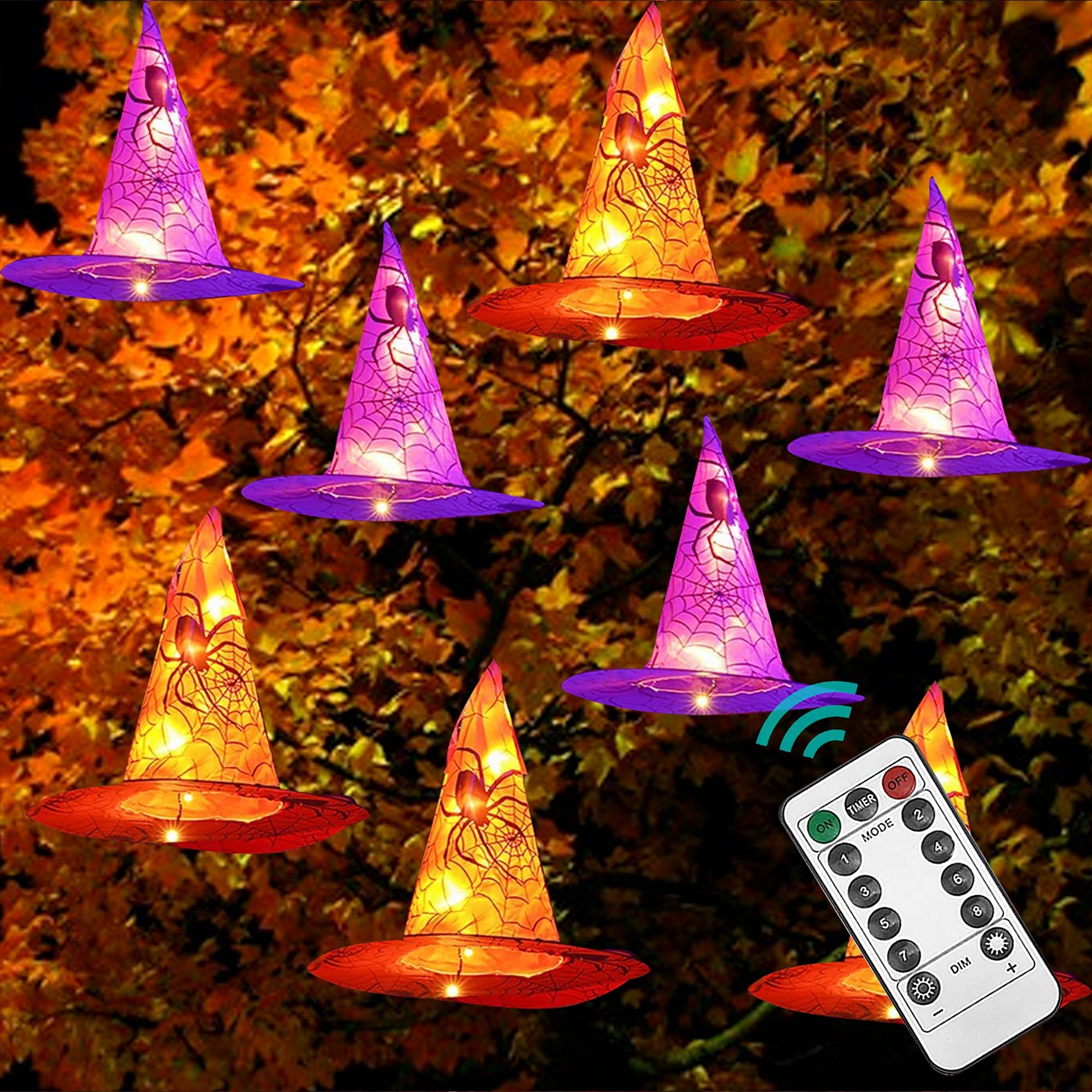 Dazzle Bright 8 Pcs Hanging Witch Hat String Lights outdoor setup