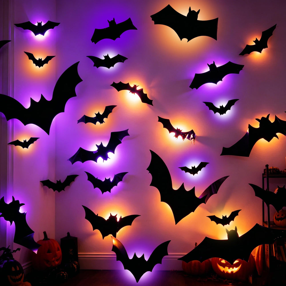Dazzle Bright Halloween bat stickers displayed on a wall