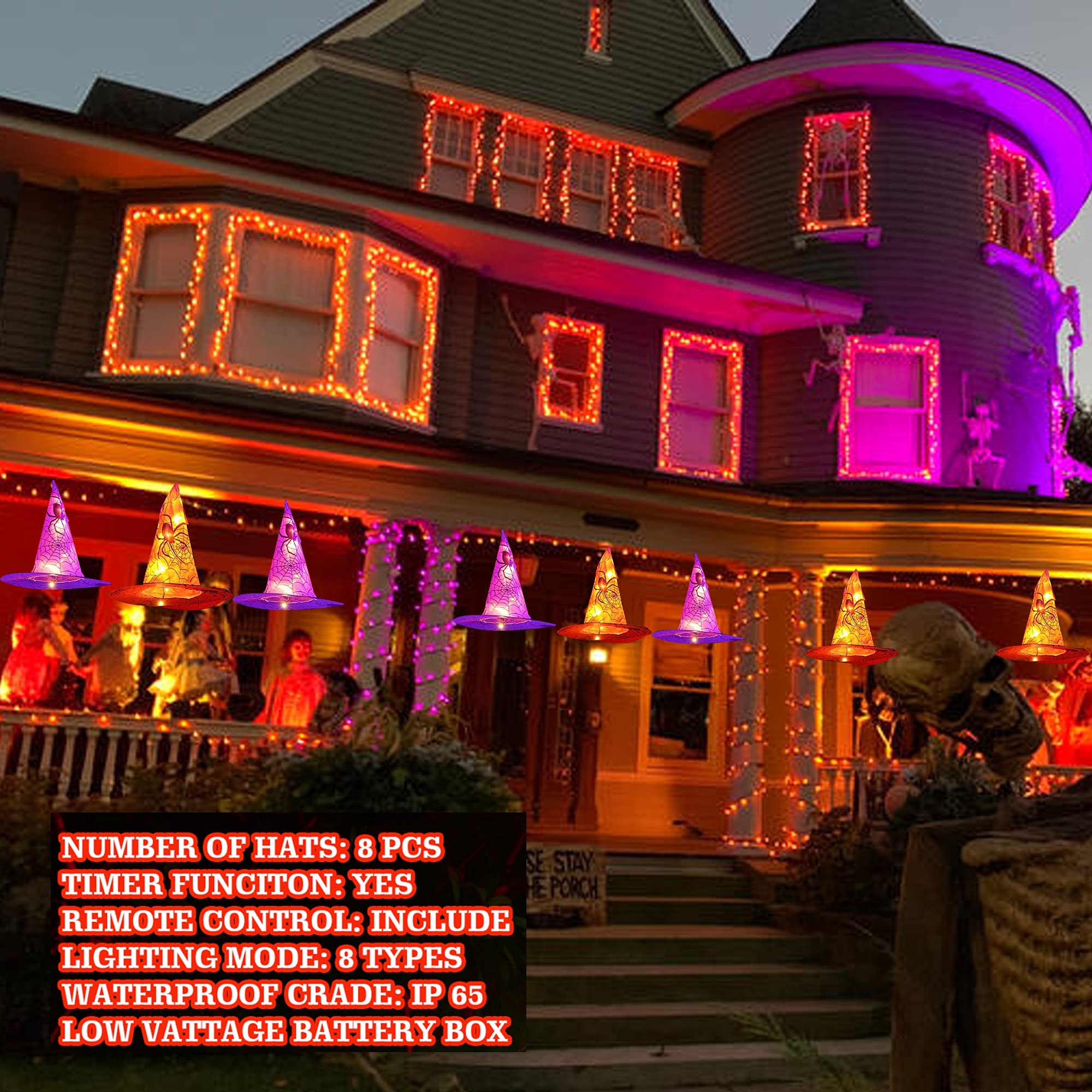 Dazzle Bright multicolor witch hat lights on garden fence