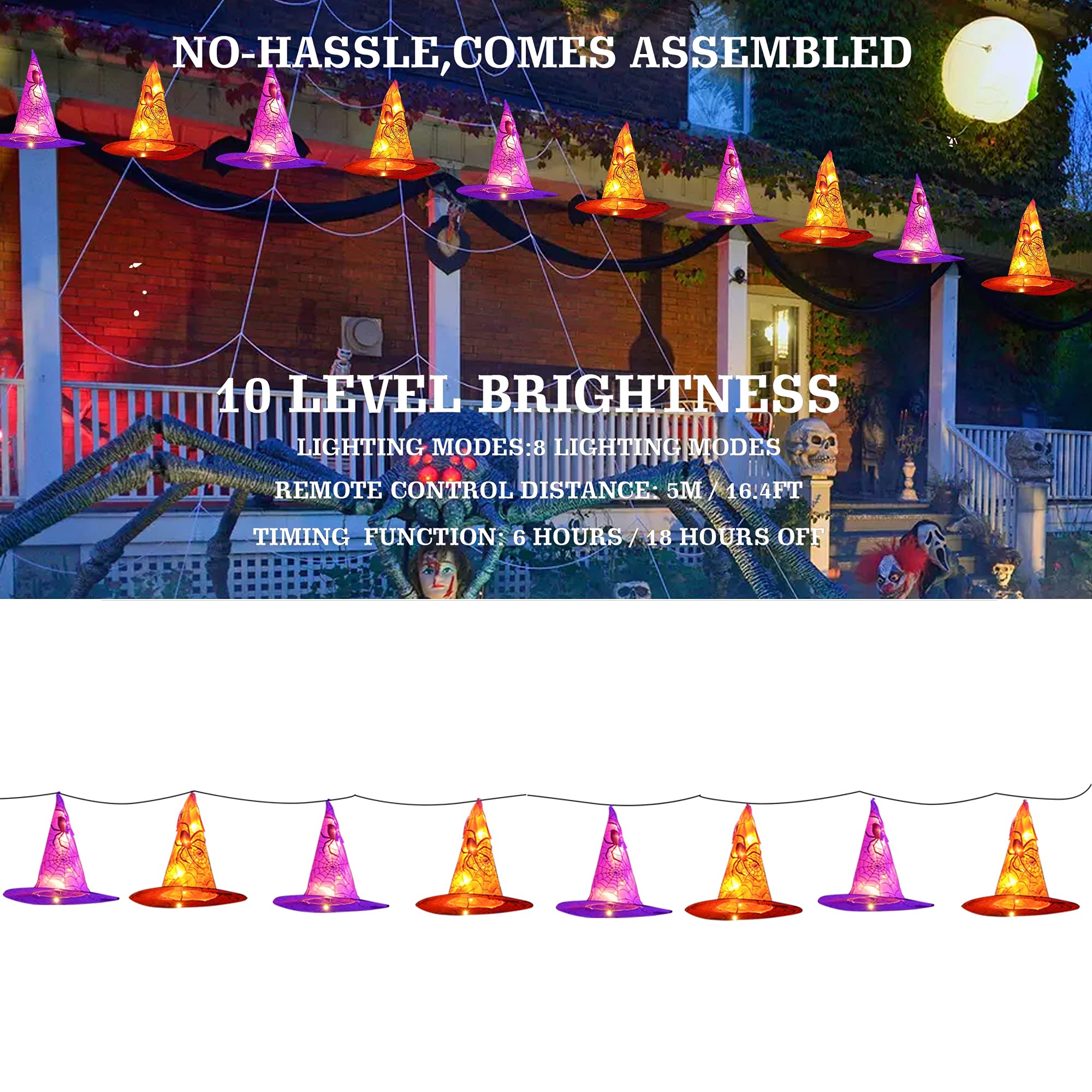 Dazzle Bright witch hat lights in festive Halloween setting