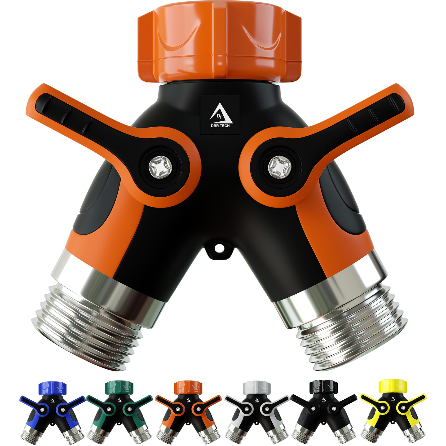 DBR Tech 2 Way Hose Splitter front view in orange