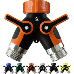 DBR Tech 2 Way Hose Splitter front view in orange