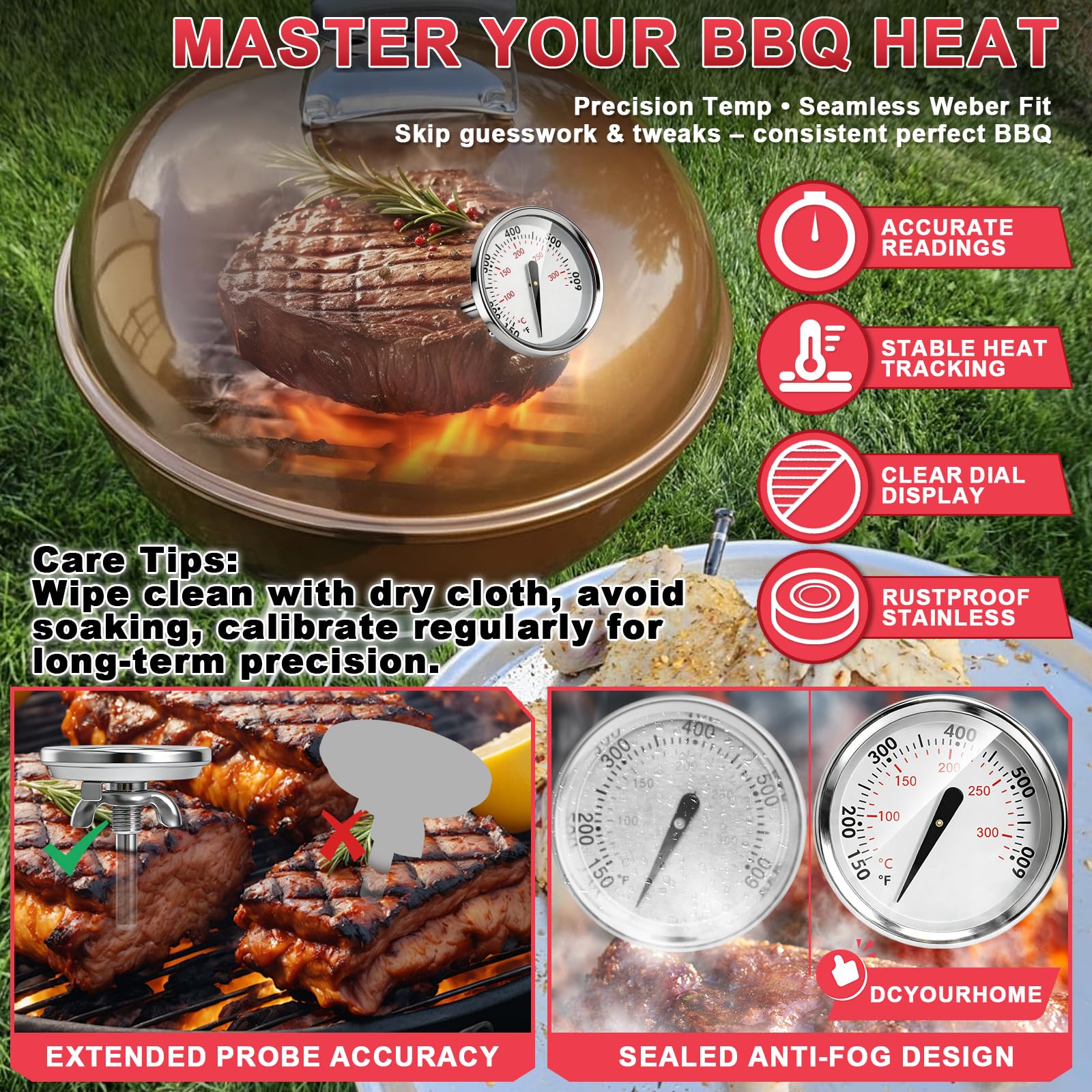 DcYourHome Grill Thermometer on Weber grill