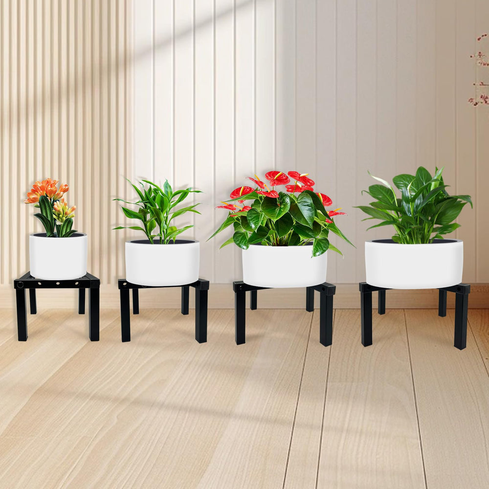 DDPow Adjustable Metal Plant Stand side view with plant pot