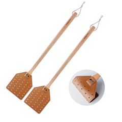 DEBETOOL wooden leather fly swatter front view