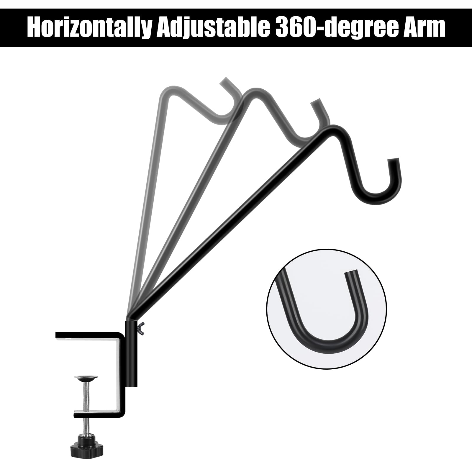 Deck hook installed on railing holding a flower basket