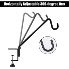 Deck hook installed on railing holding a flower basket
