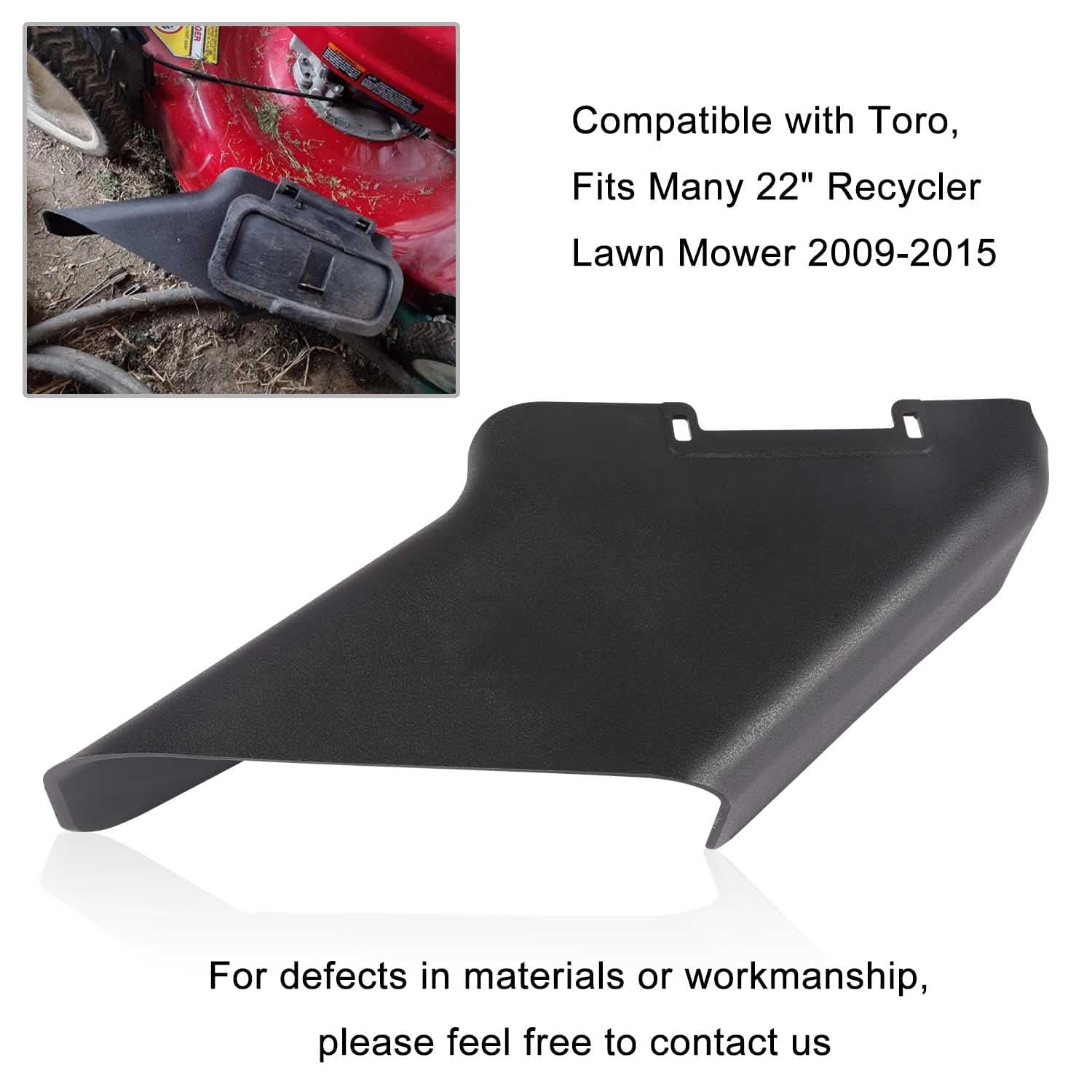 DECKMAN Side Discharge Chute, black plastic material close-up
