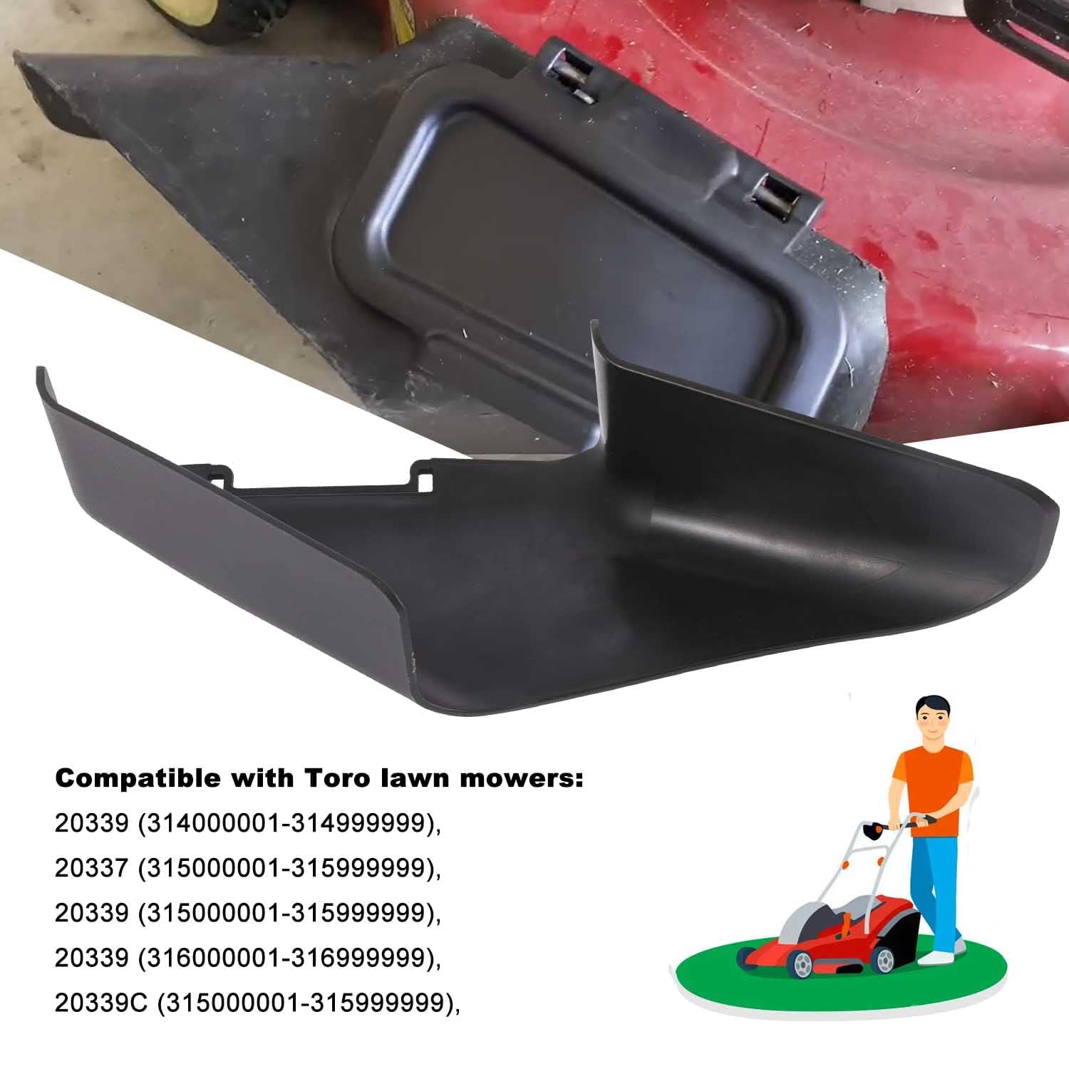 DECKMAN Side Discharge Chute next to Toro lawn mower model numbers