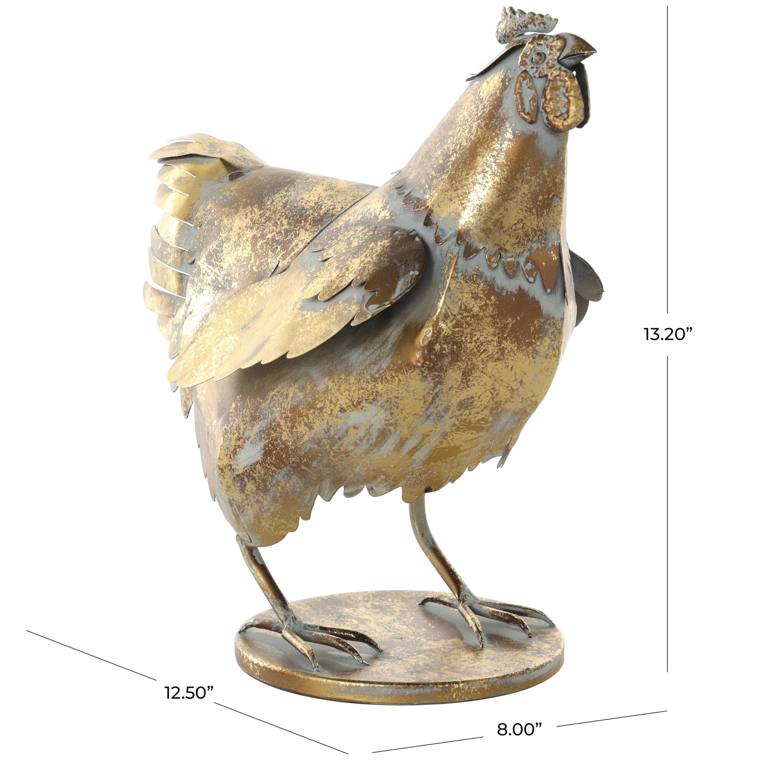 deco 79 Metal Chicken Garden Sculpture close-up of distressed finish