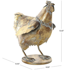 deco 79 Metal Chicken Garden Sculpture close-up of distressed finish