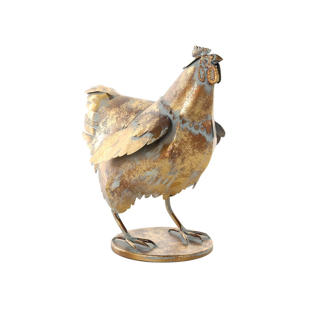 deco 79 Metal Chicken Garden Sculpture front view in bronze