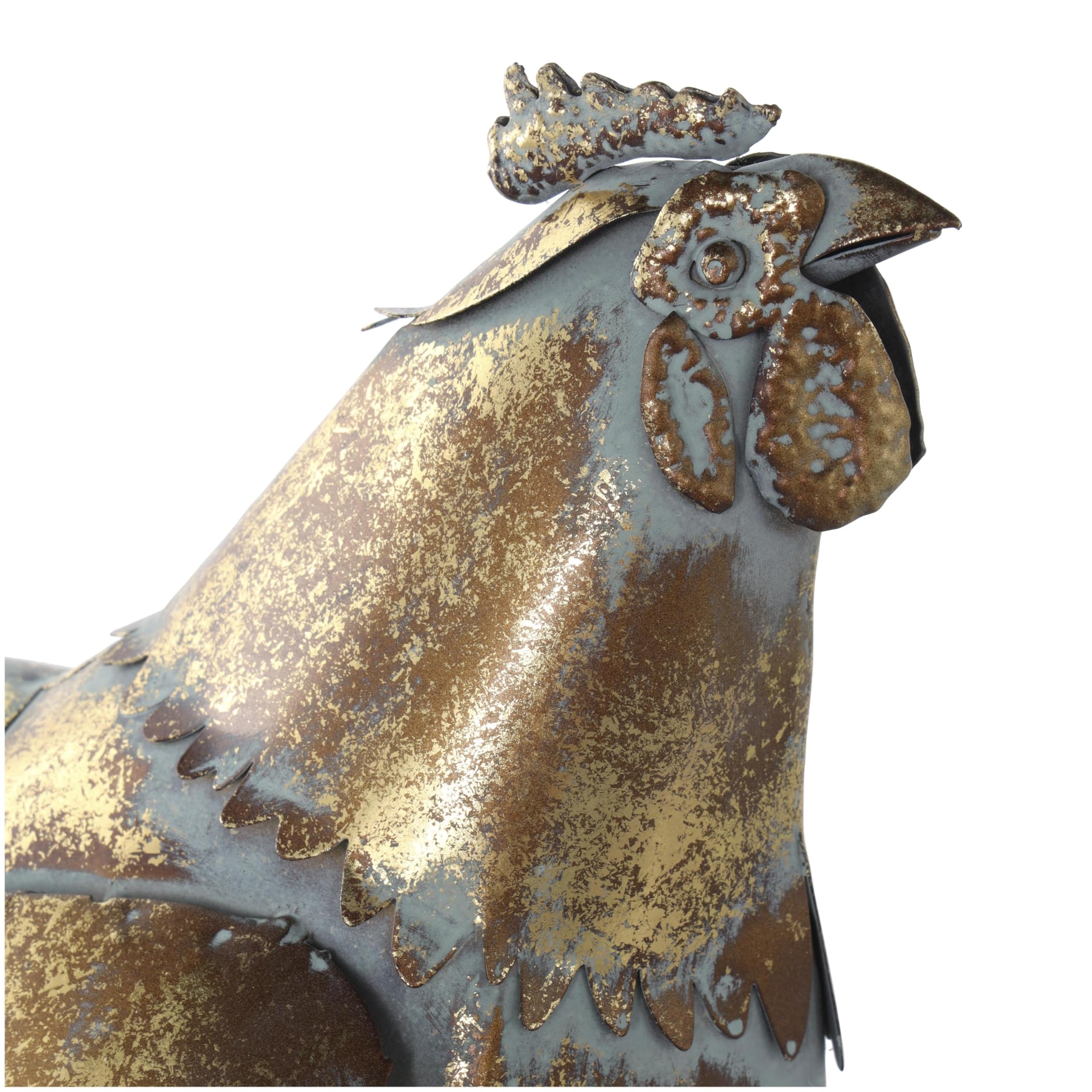 deco 79 Metal Chicken Garden Sculpture on patio