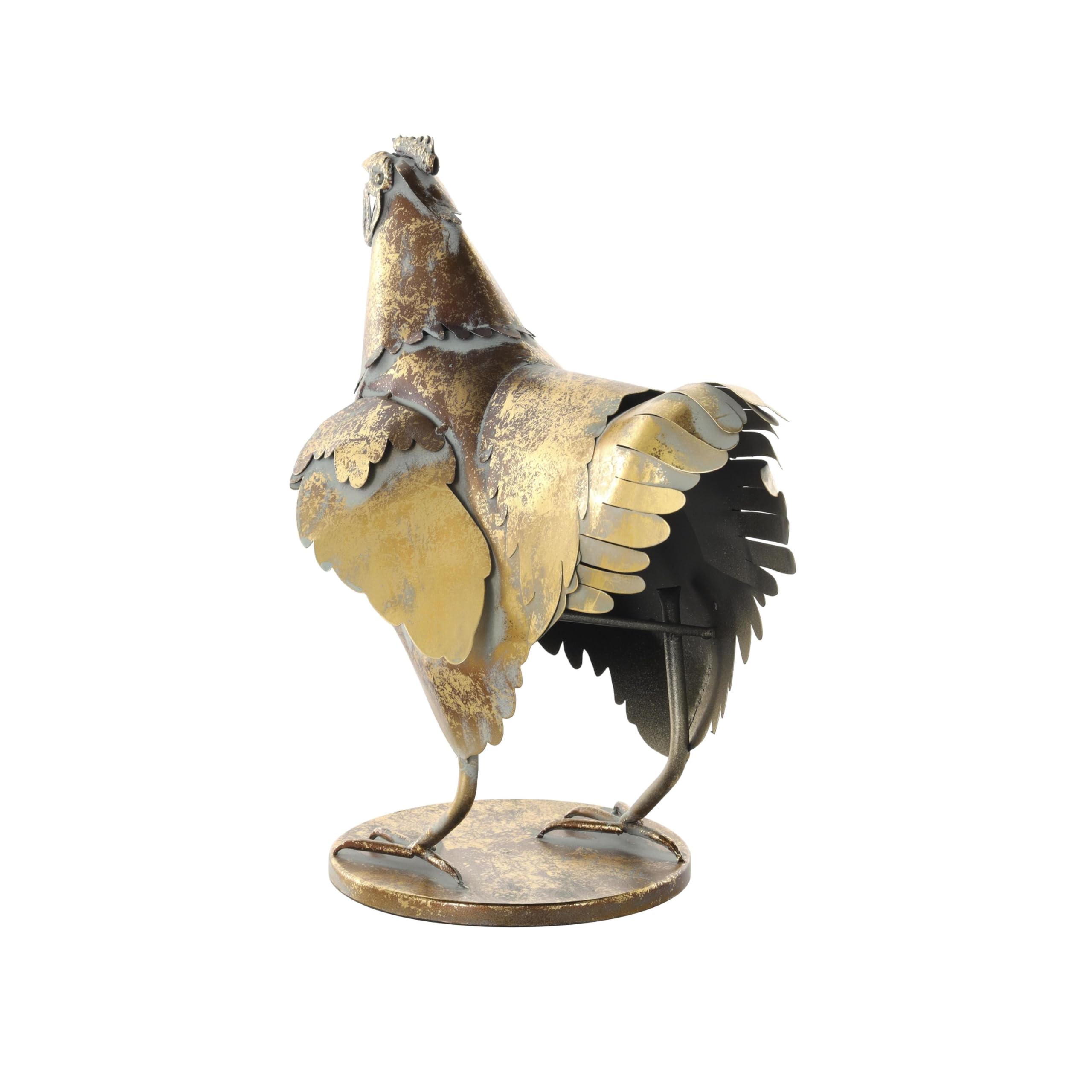 deco 79 Metal Chicken Garden Sculpture with floral backdrop