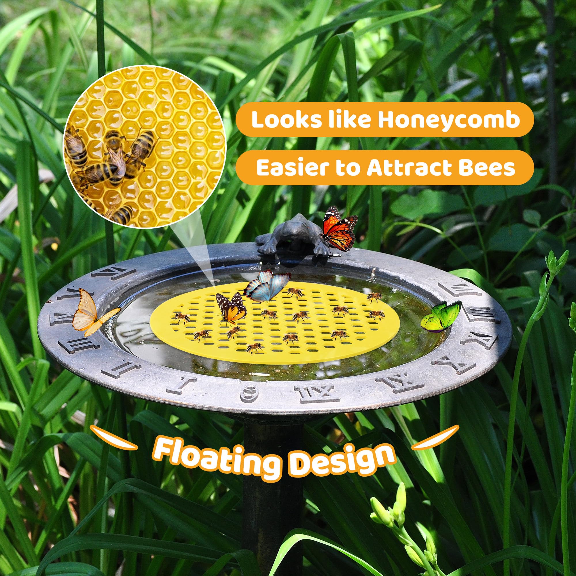 DECOHS Floating Bee Island floating in a birdbath