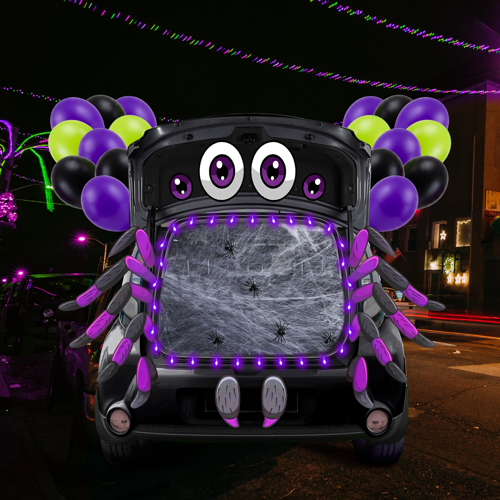 Decorated front door with Hiboom Halloween Trunk or kit