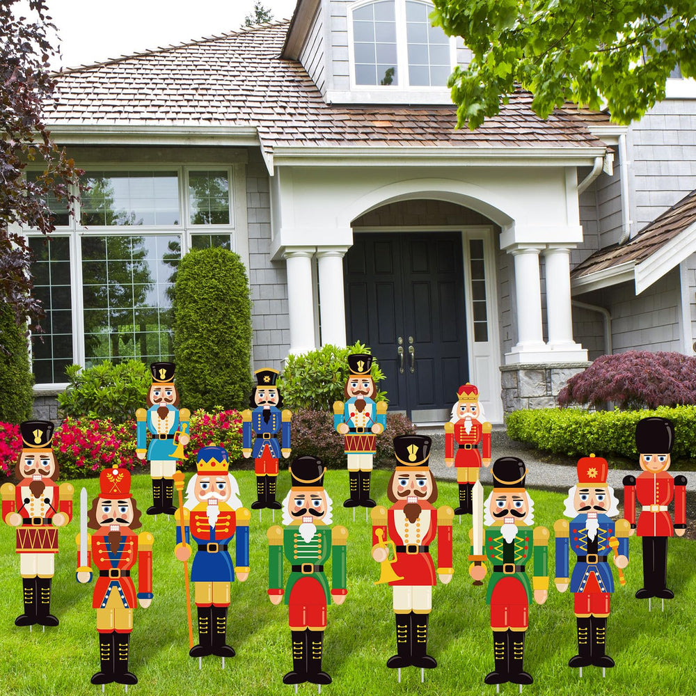 Decorated yard with multiple BBTO Christmas Nutcracker Signs
