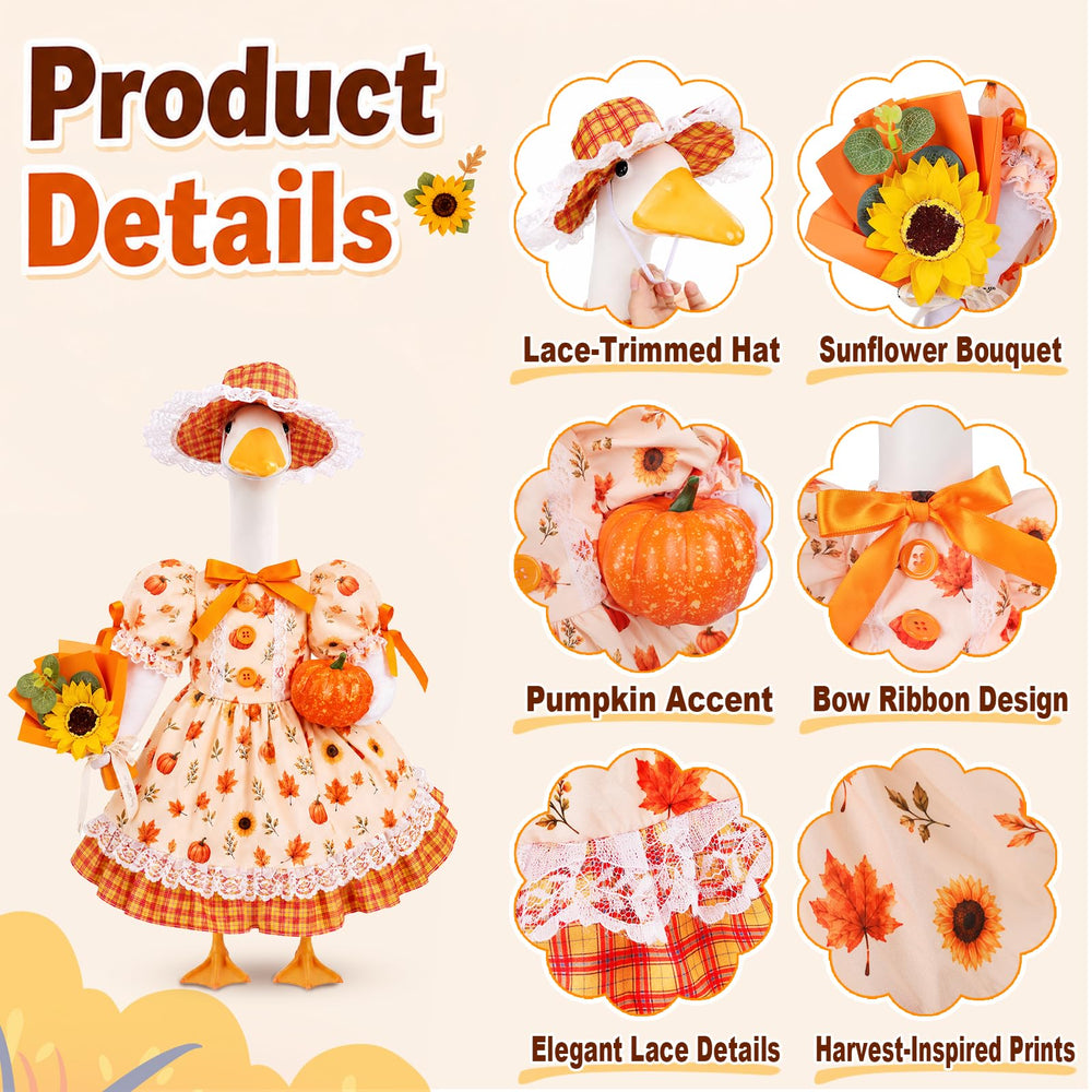 Decorative Fall Goose Outfit displayed on a porch