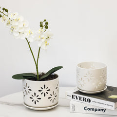 Decorative flower cutouts on EFISPSS orchid pot