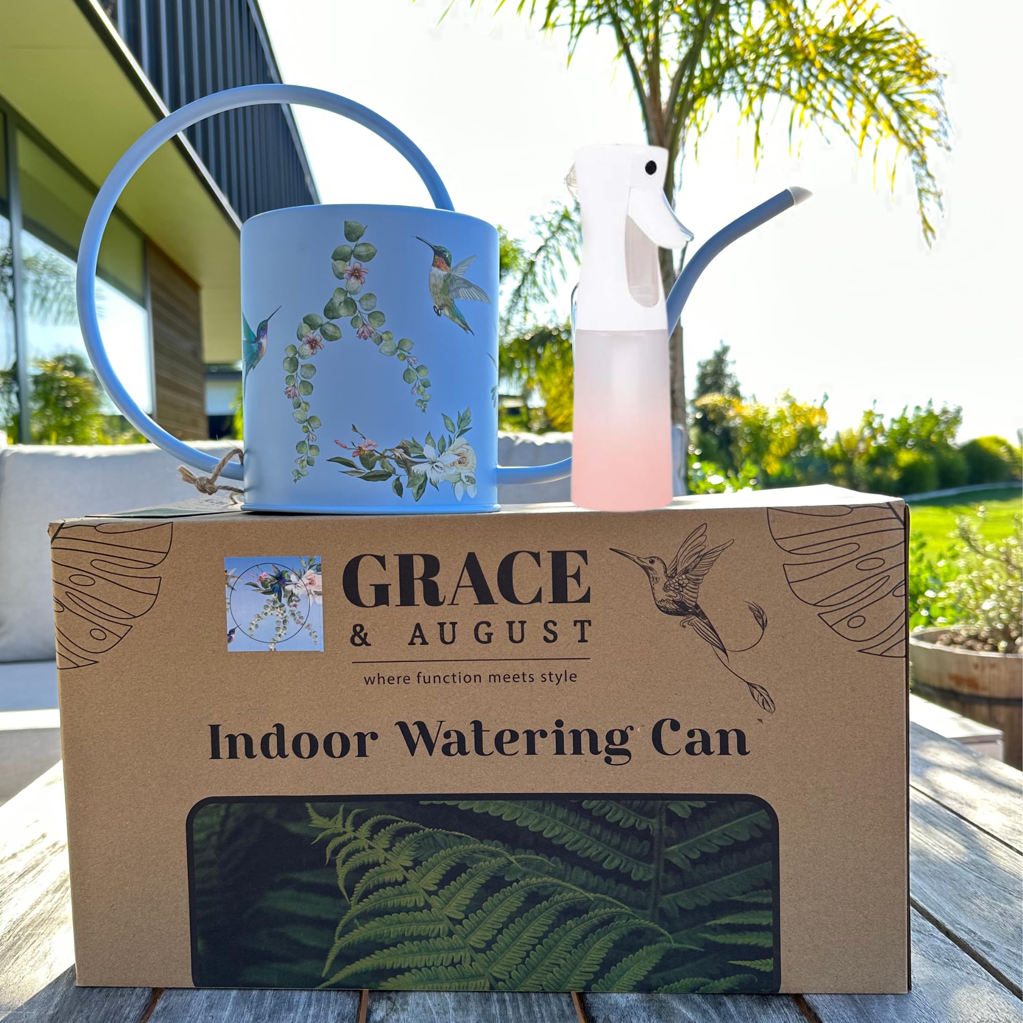 Decorative plant care set including watering can and spray bottle