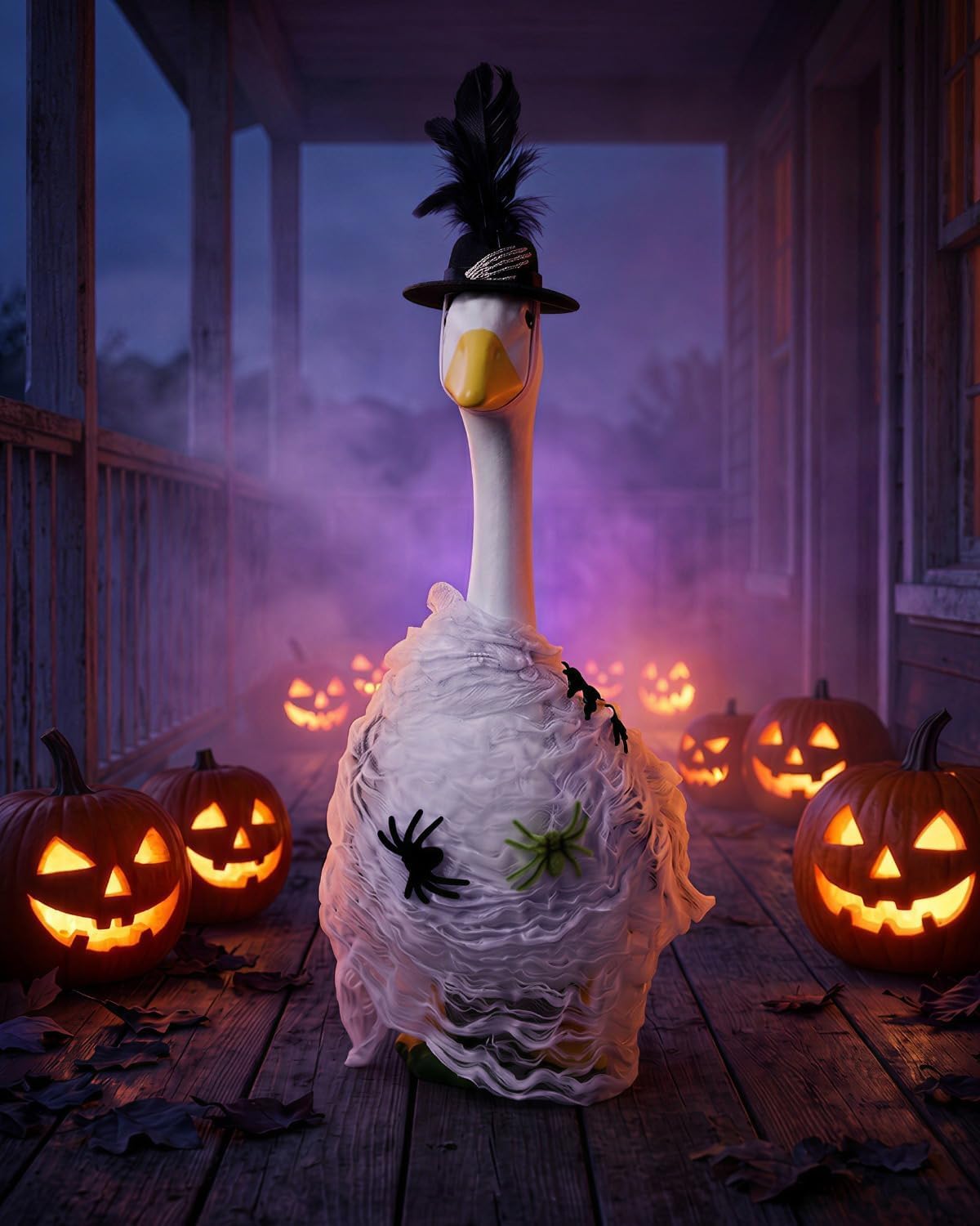 Decorative plush spiders included with the goose outfit