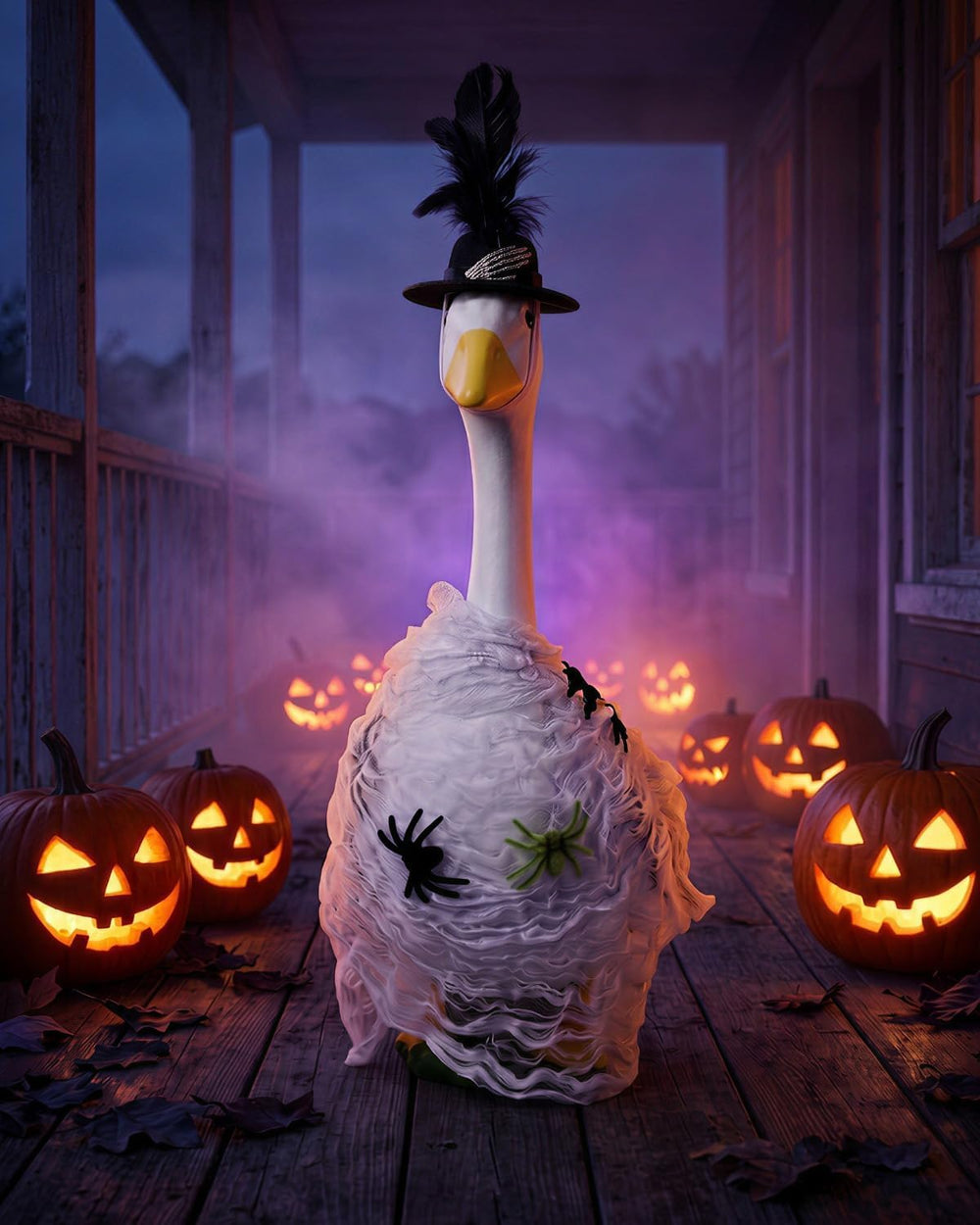 Decorative plush spiders included with the goose outfit