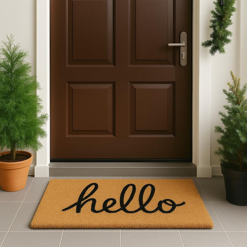 Decorative welcome design on LuxUrux Hello Door Mat