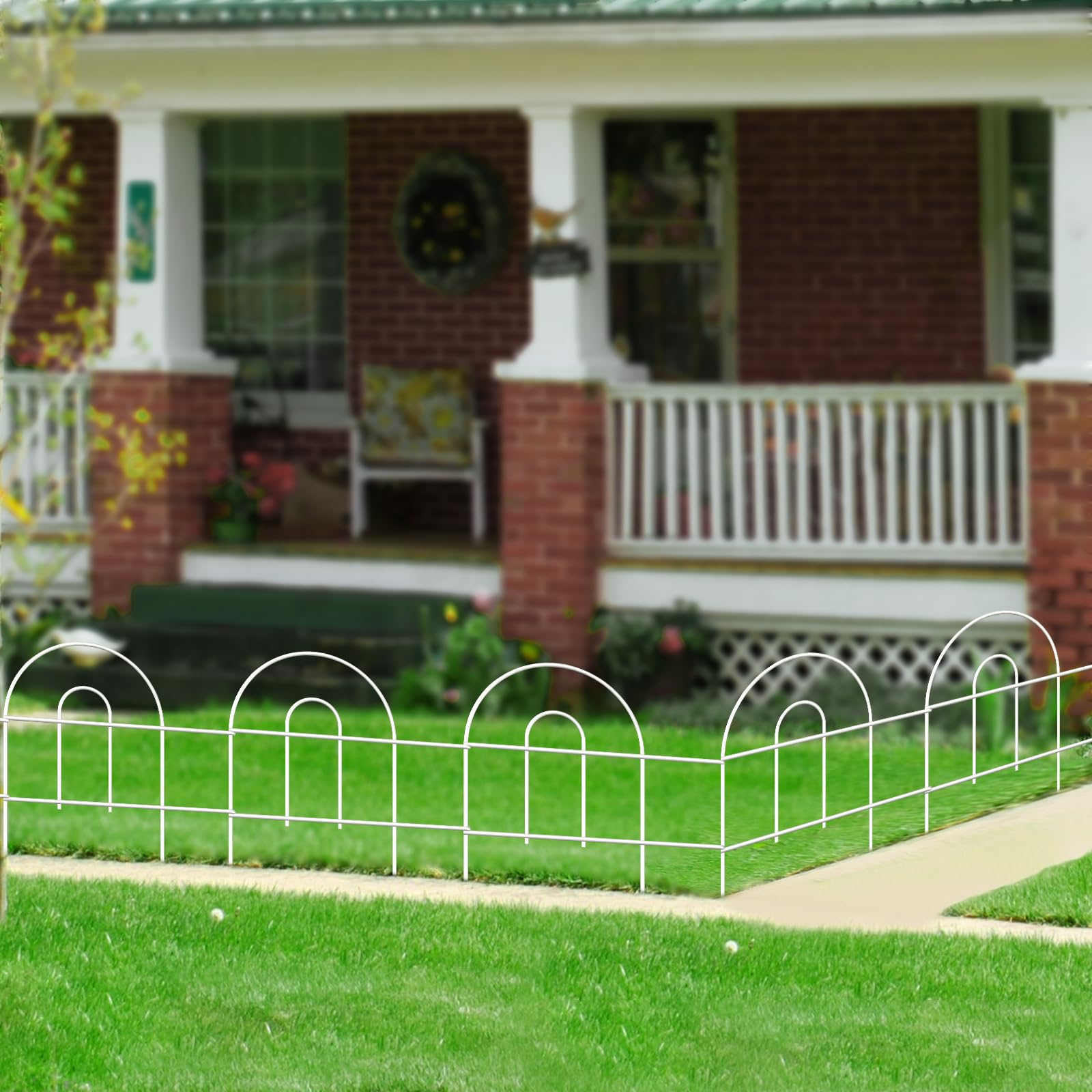 Decorative white garden fence improving a garden landscape