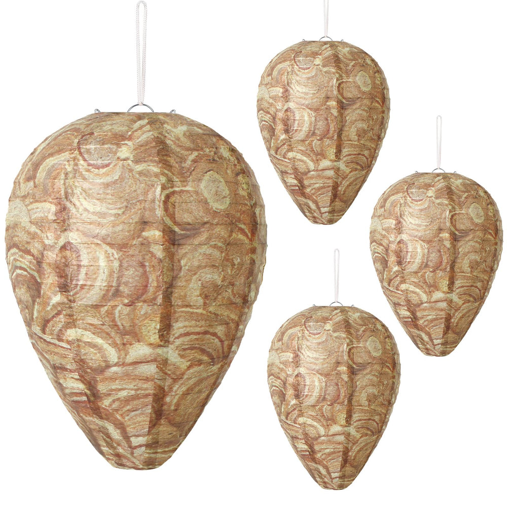 DECYOOL 4 pack paper wasp nest decoys, brown color