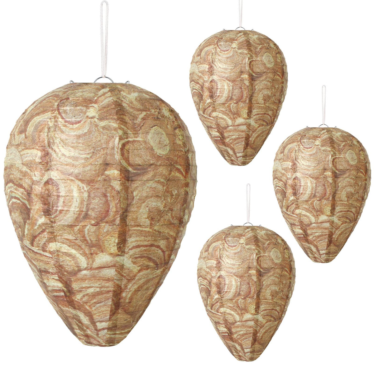 DECYOOL 4 pack paper wasp nest decoys, brown color