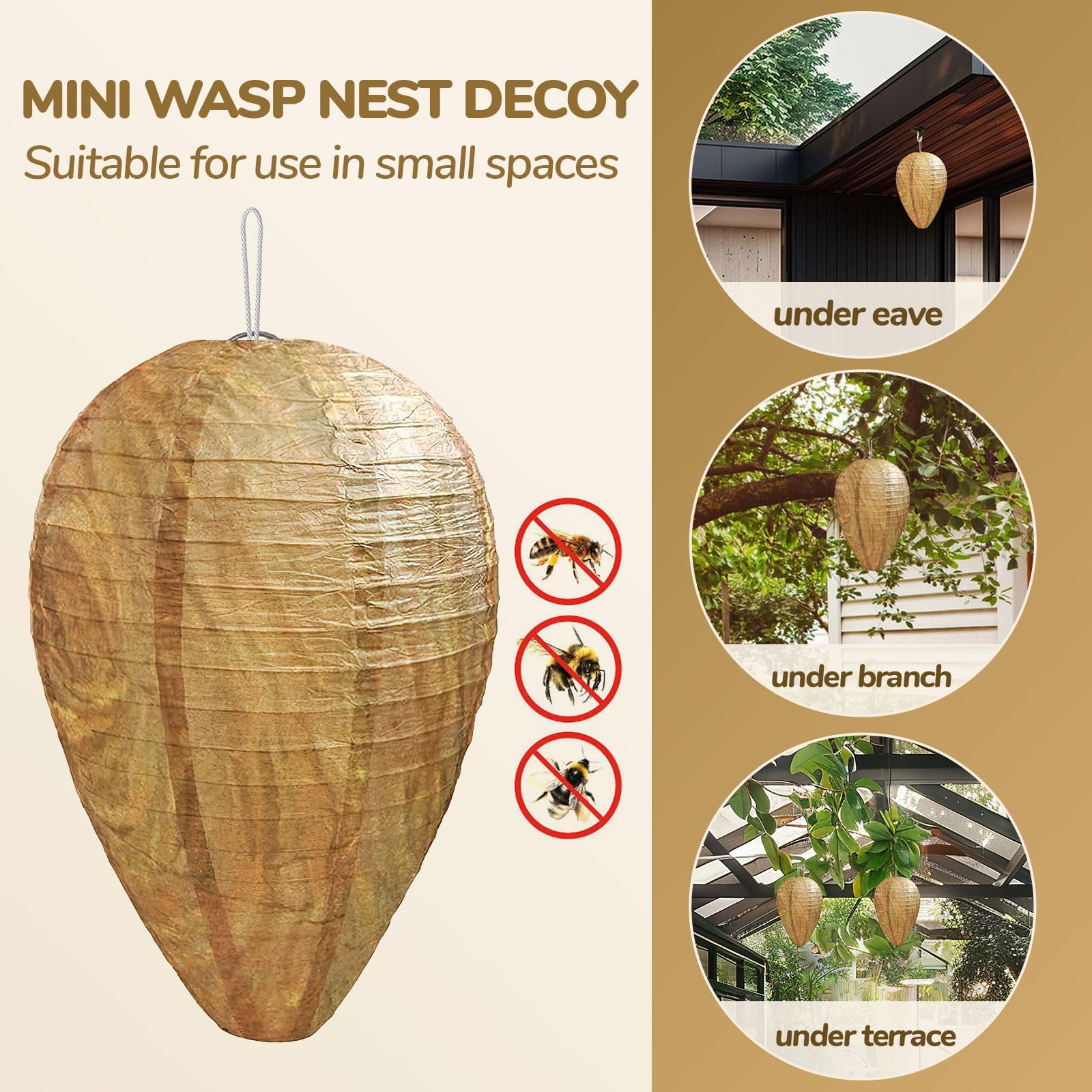 DECYOOL Mini Fake Wasp Nest Decoy on a tree