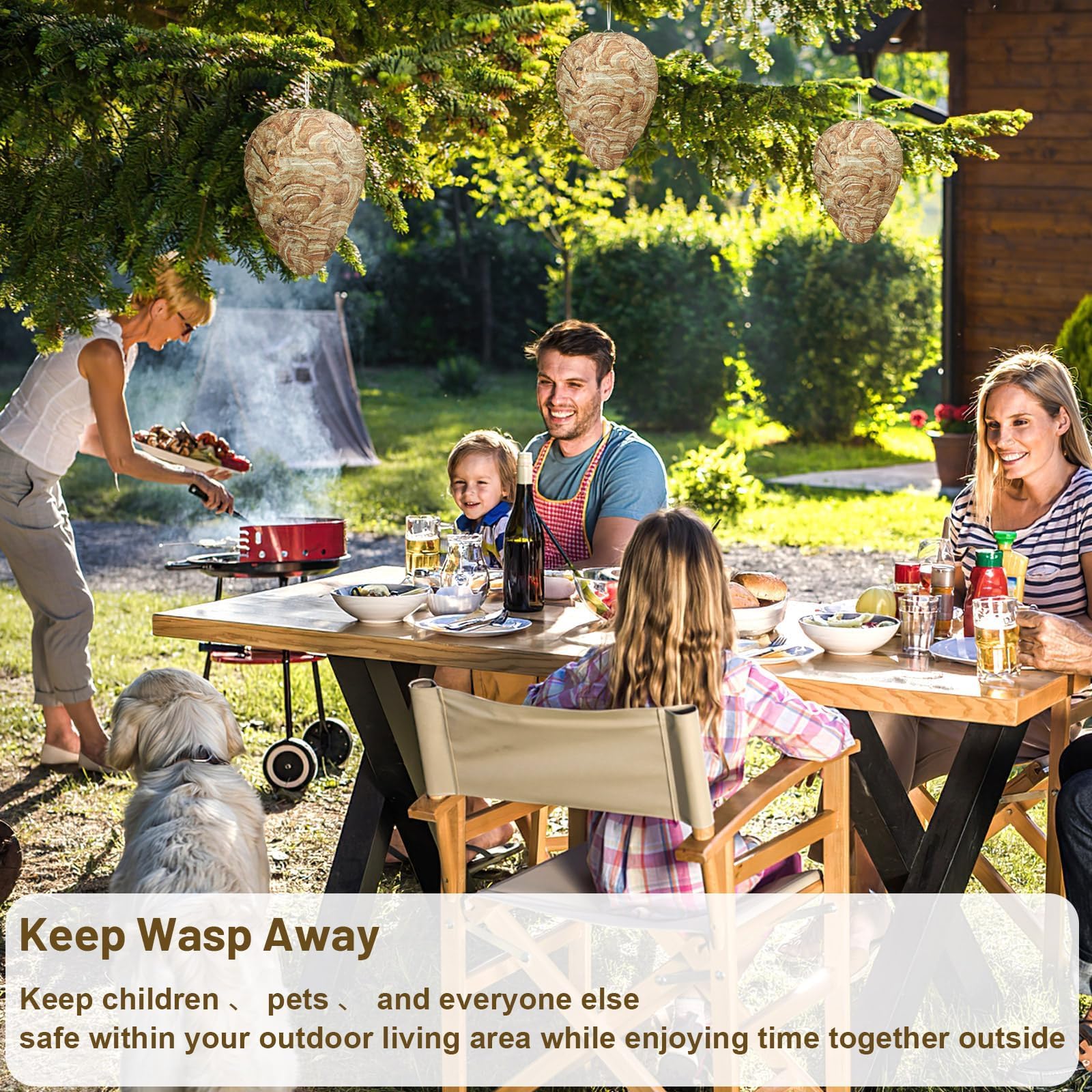 DECYOOL Wasp Nest Decoy displayed with outdoor furniture