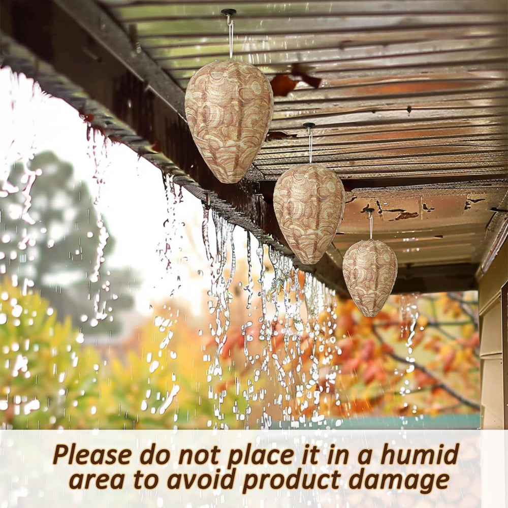 DECYOOL wasp nest decoy hanging near garbage cans