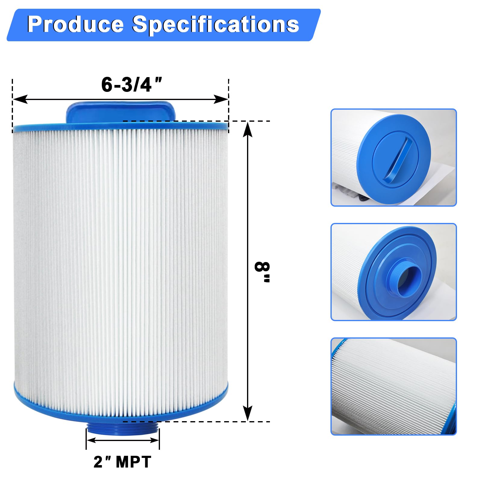 DEEKOOL PAS50SV-F2M Hot Tub Spa Filter Cartridge side view