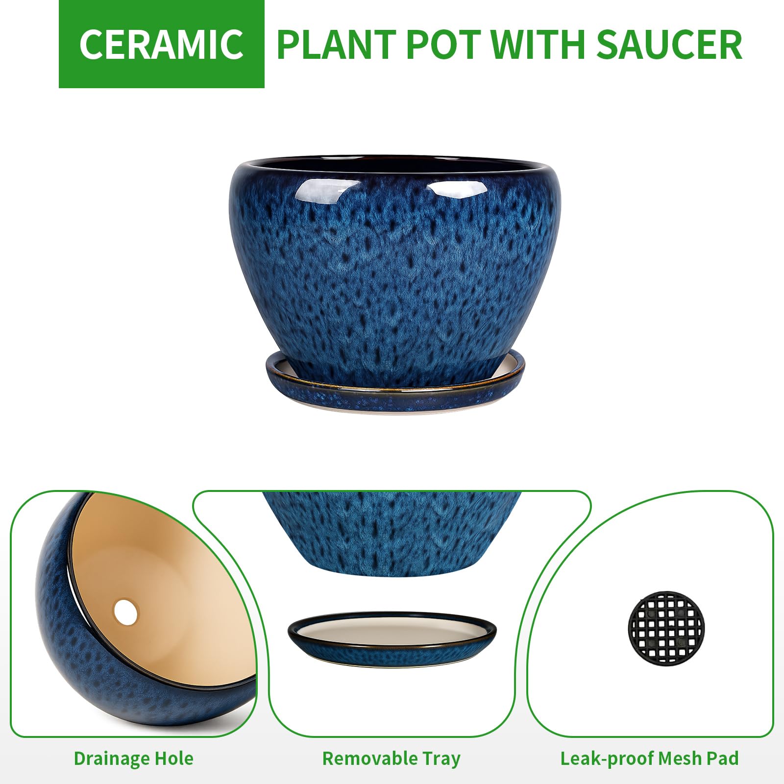Deep Dream Ceramic Plant Pot on outdoor patio