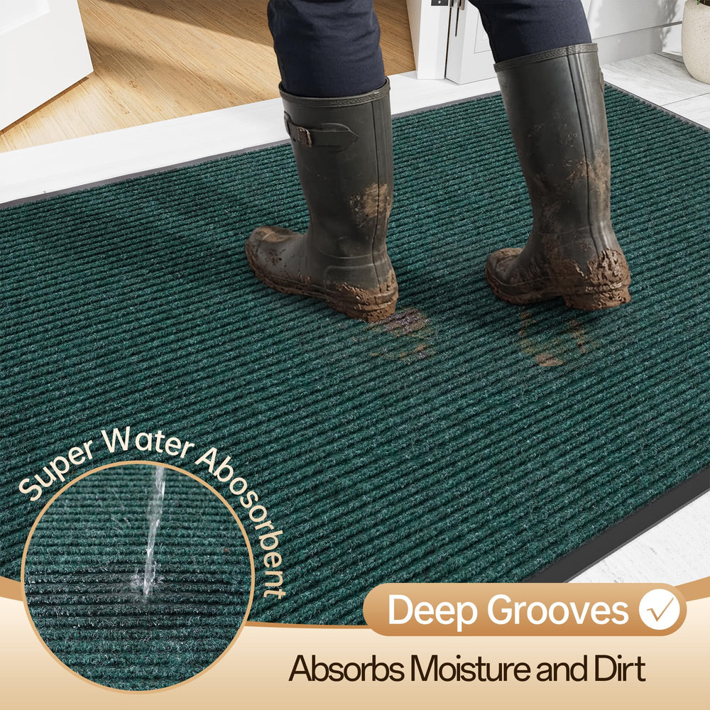 Deep grooves of Amyracel front door mat capturing dirt and moisture